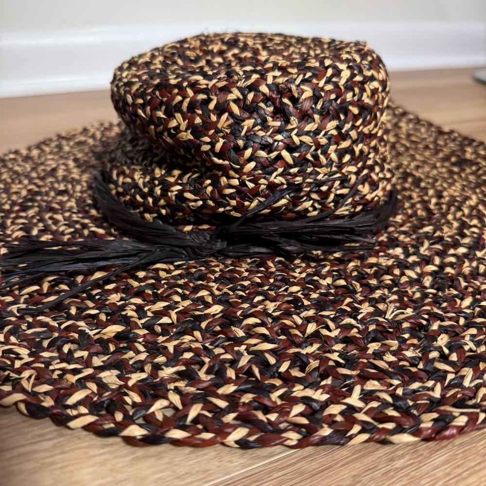 J. Crew Raffia Woven‎ Sun Beach Hat in Brown Black Tan Neutrals - Picture 3 of 6